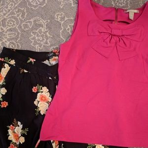 Banana Republic pink blouse Loft flower pants